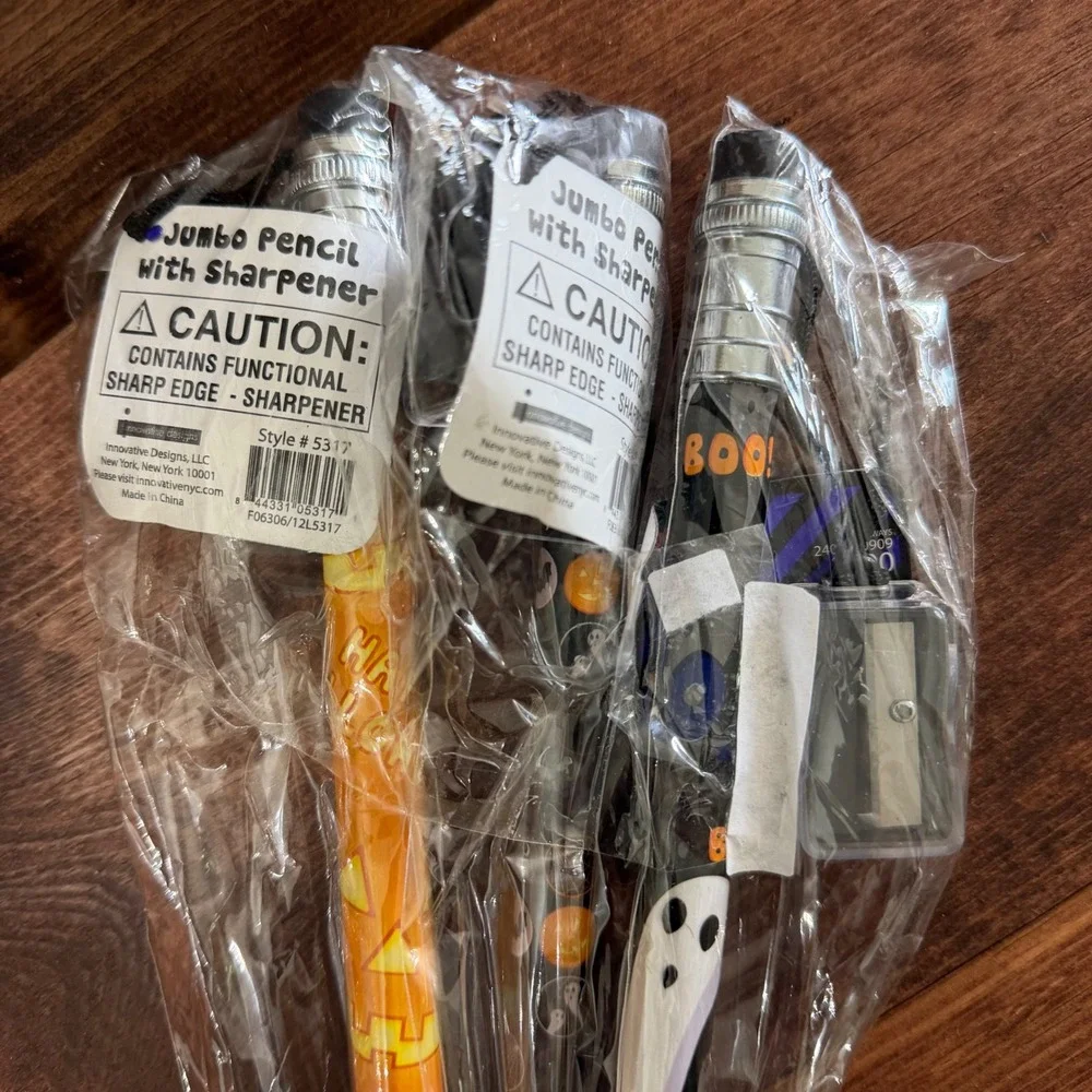 Innovative Designs Jumbo Halloween Pencils 3 Pack with Sharpeners NEW